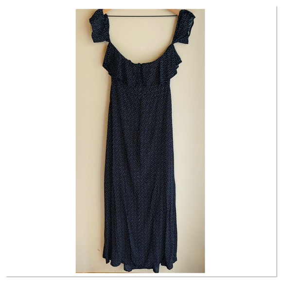 Sirena Off Shoulder Double Slit Dress Black White Heart Print Size Large - Picture 7 of 12